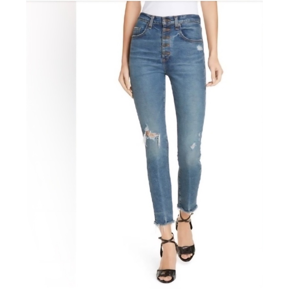 Veronica Beard Faye 11" Skinny Jeans High Rise Distressed Button Fly Womens 28